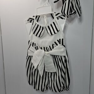 Chic Striped Black and White Romper with matching headband. Pants are removable
